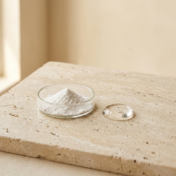 Biotin a panthenol – jemné bílé krystalky a čirá kapka